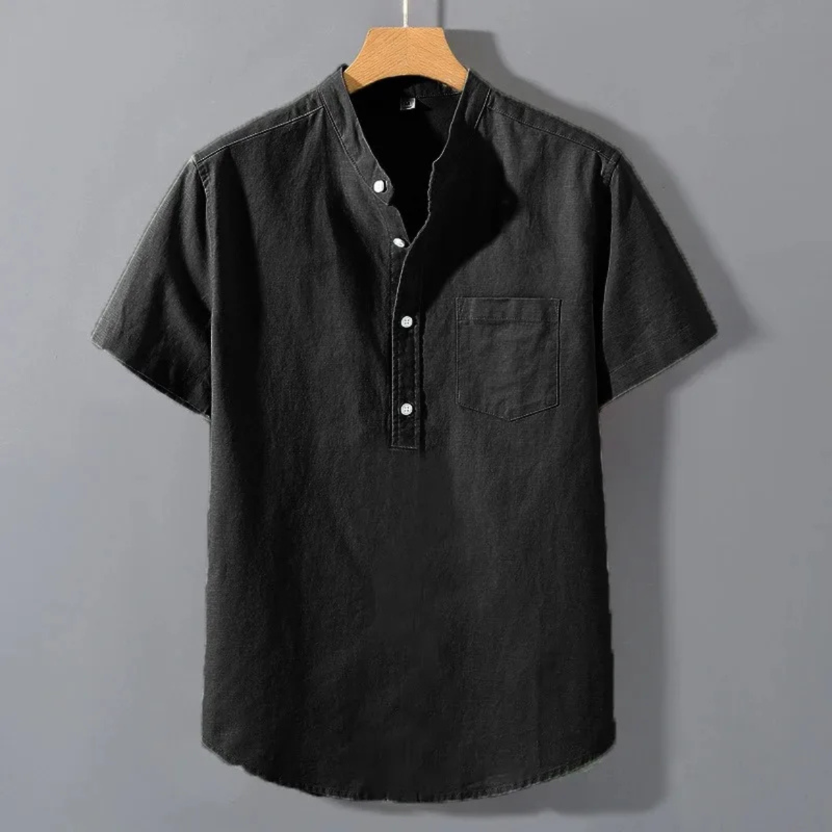 Men's Henley Shirt Casual Stand Collar Cotton