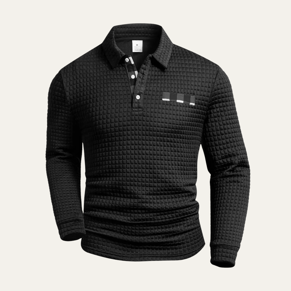 Men's Plaid Henley Sweater Textured Button Front