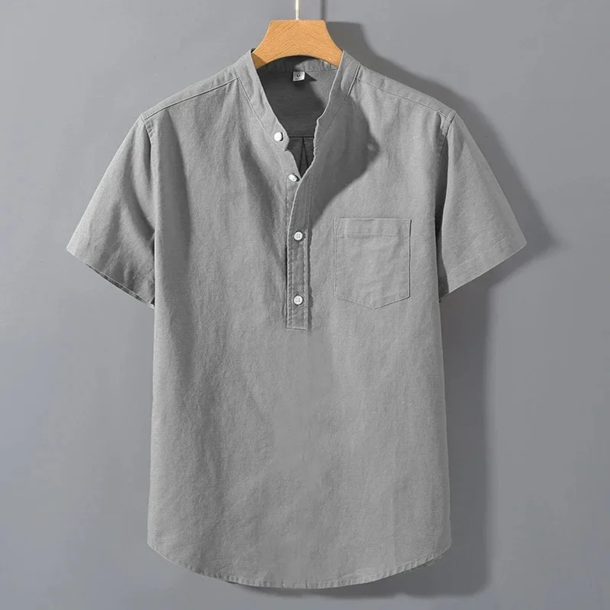 Men's Cotton Summer Shirt Stand Collar White