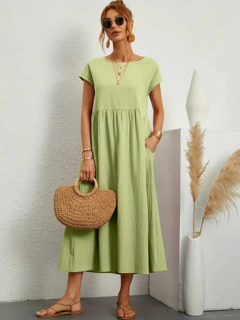 Women's Midi Dress Short Sleeves Side Pockets