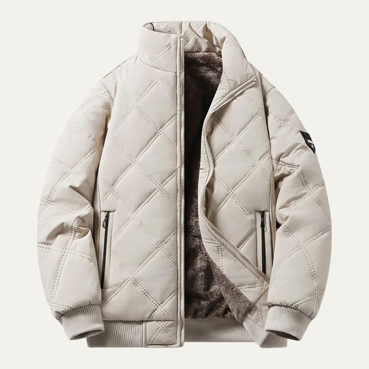 Men's Quilted Jacket Windproof Thermal Padded Fleece Lining