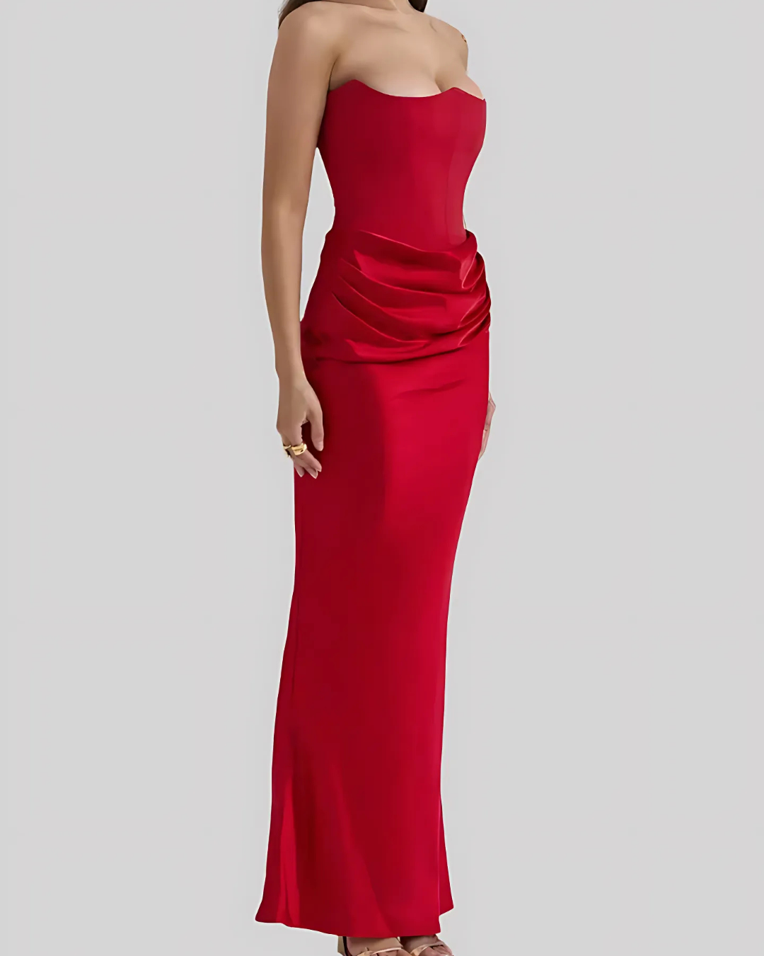Women's Strapless Maxi Dress Corset-Seam Straight Skirt