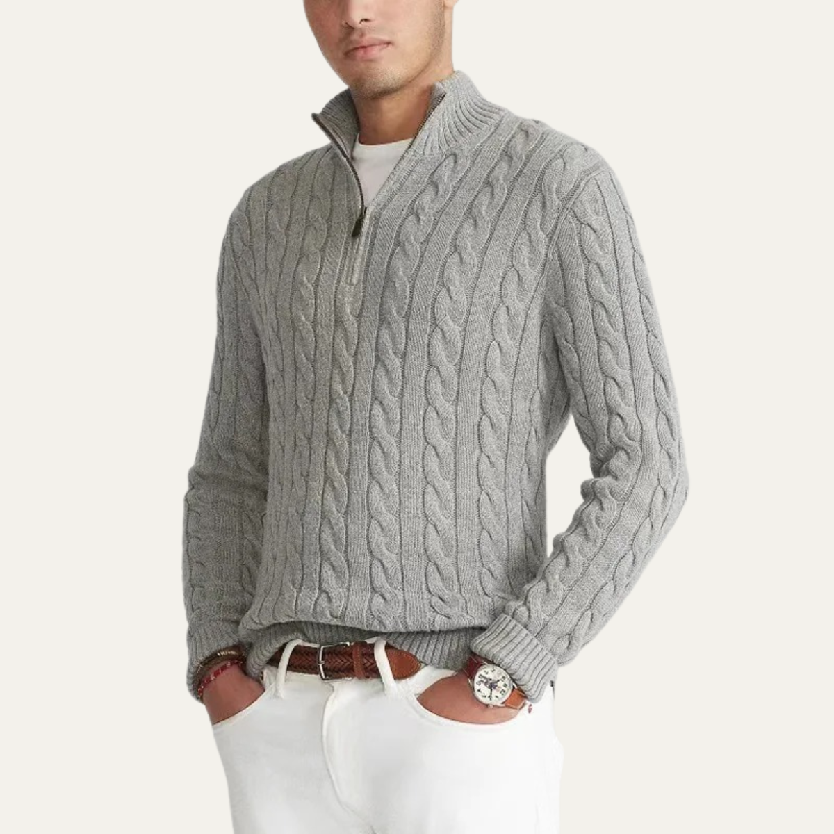 Men's Mock Neck Knitted Half Zip Sweater