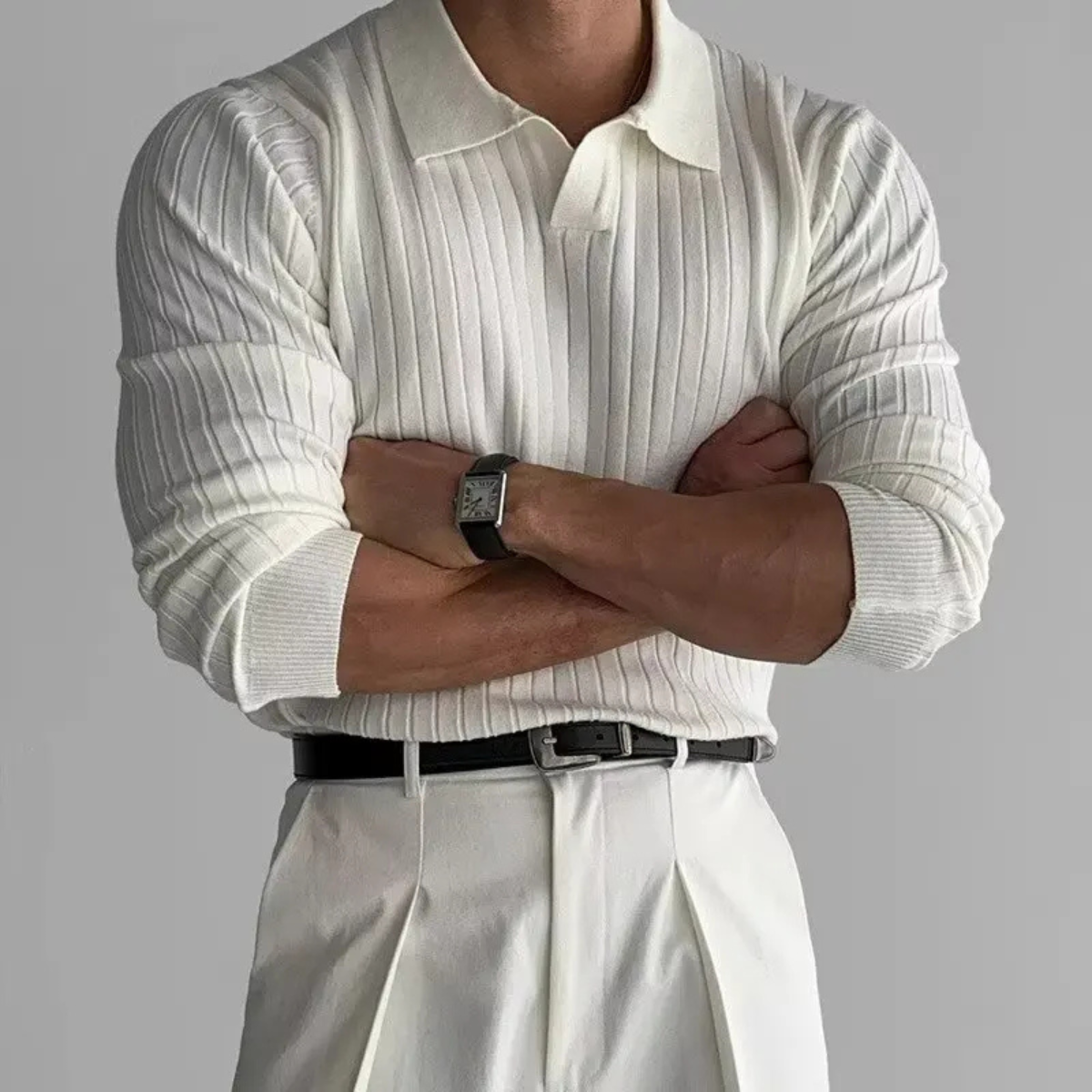 Men's Slim Fit Ribbed Polo Sweater