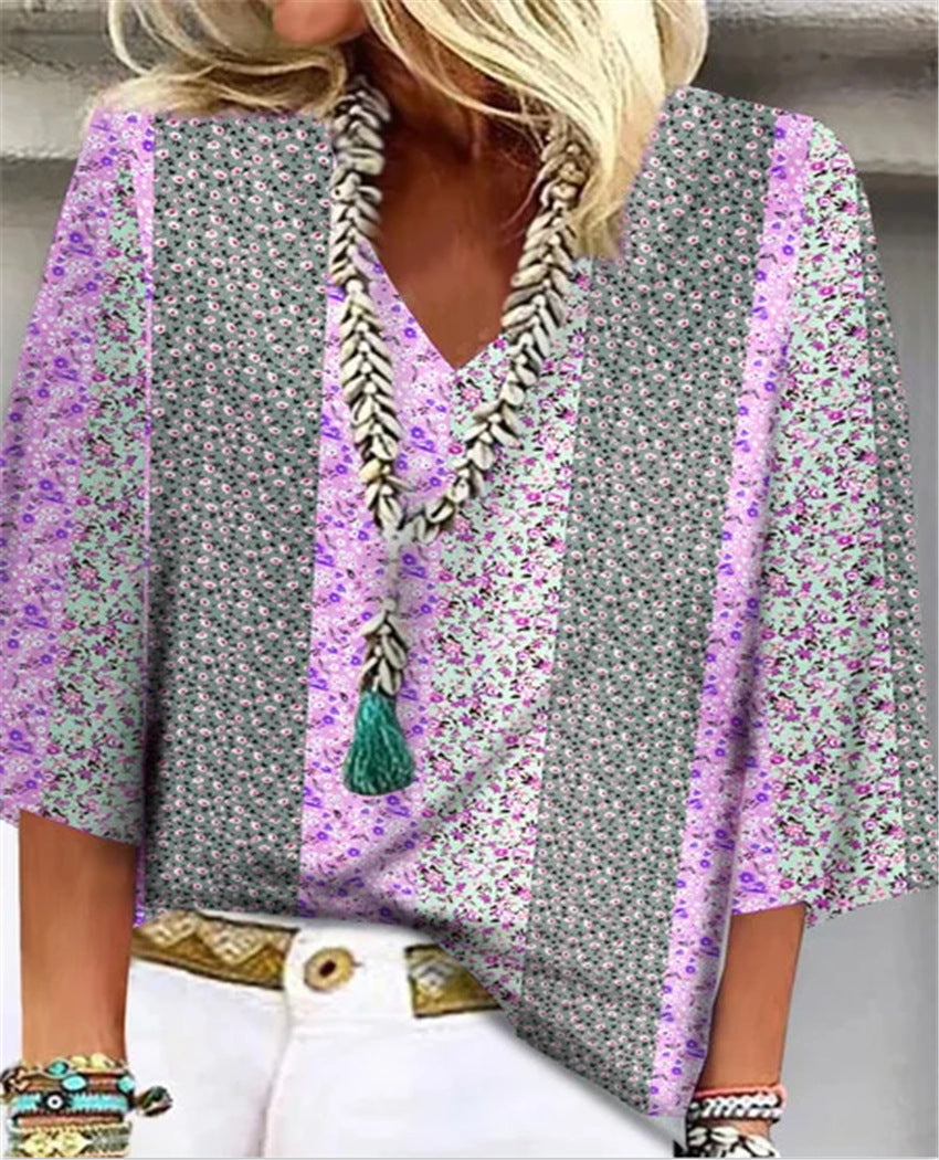Women's Floral V-Neck 3/4 Sleeve