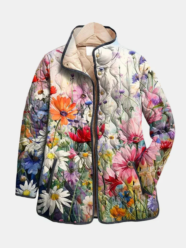 Women's Quilted Floral Print Jacket Multicolor - Fashinoza