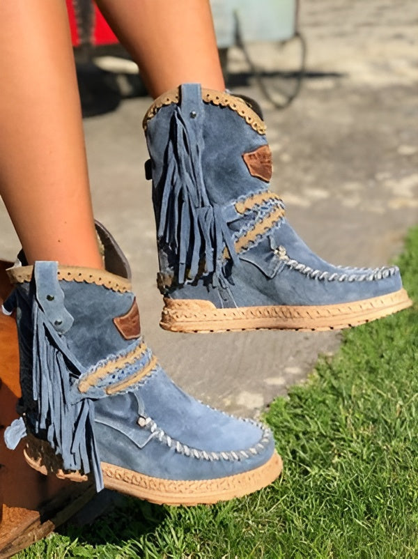 Fringe Moccasin-Style Boots