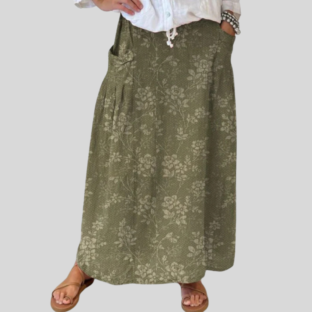 Women's Floral Elastic Waist Skirt With Pockets