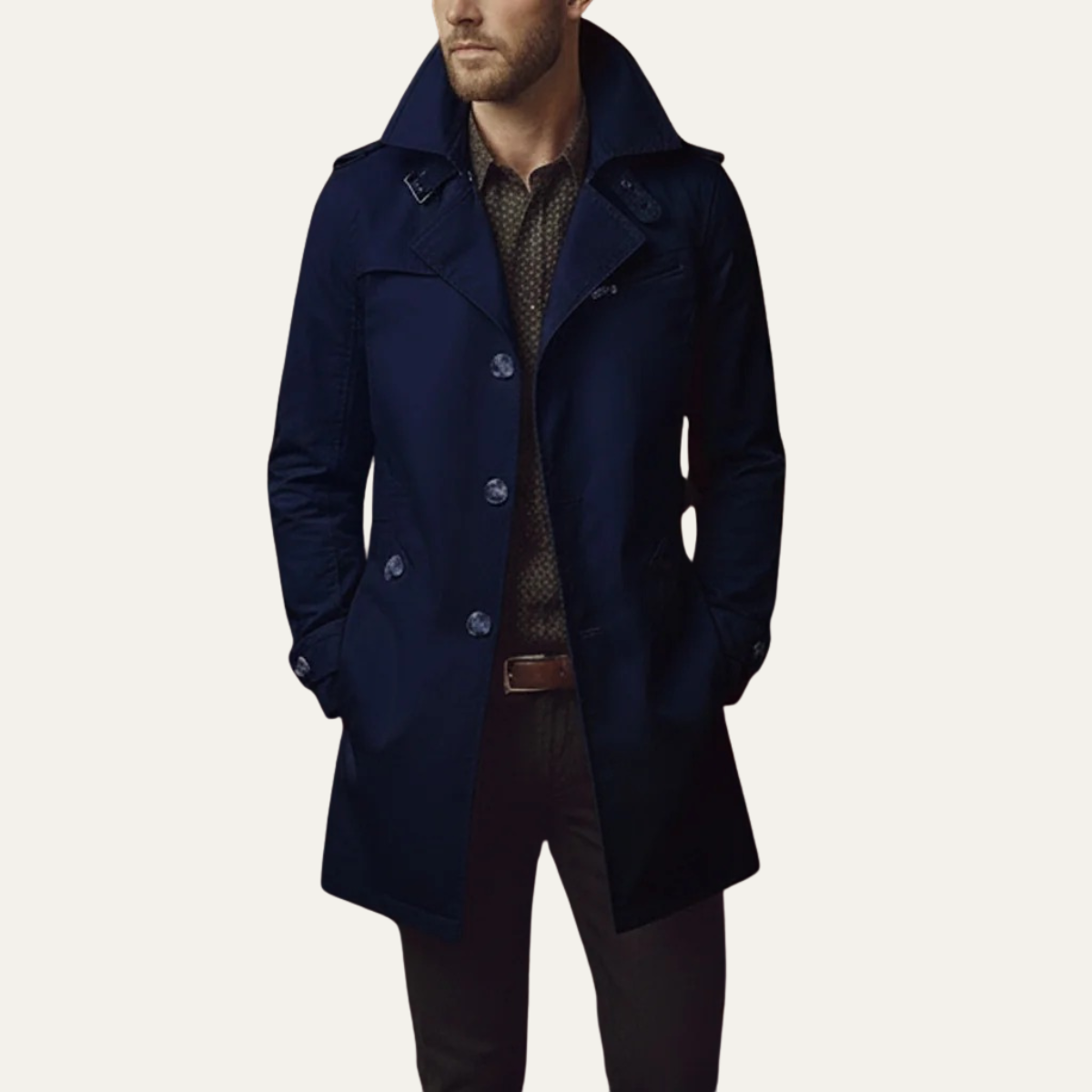 Stromboli Men's Slim Single Breasted Trench Coat