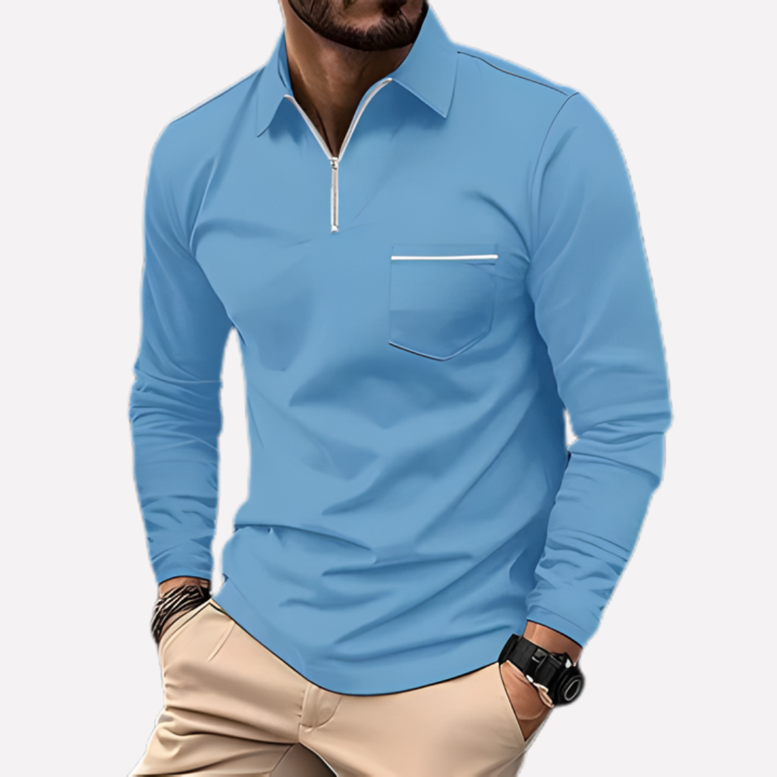 Men's Polo Shirt Long-Sleeve Cotton Chest Pocket