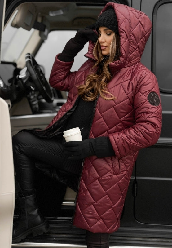 Women's Quilted Long Winter Coat With Hood