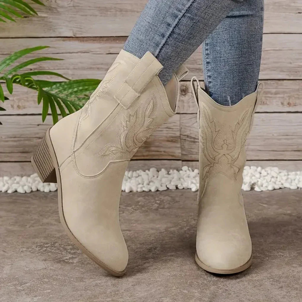 Vegan Leather Western Cowboy Boots Brown