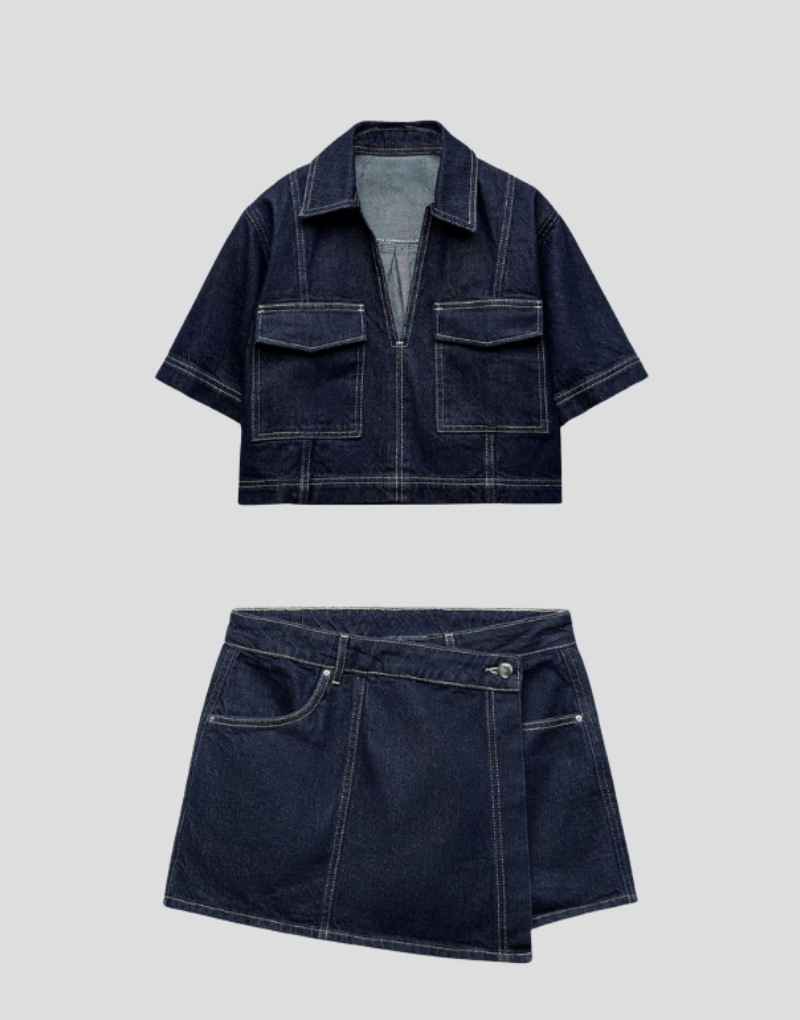 Women's Denim And Skirt Set