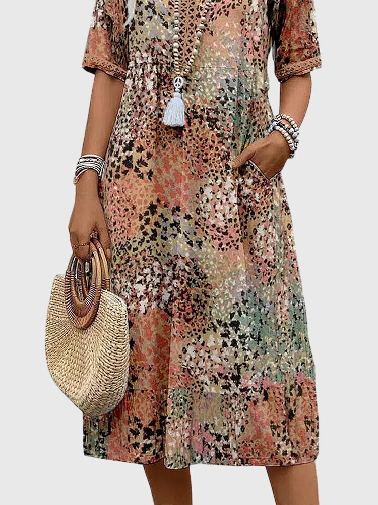 V-Neck Printed Midi Dress