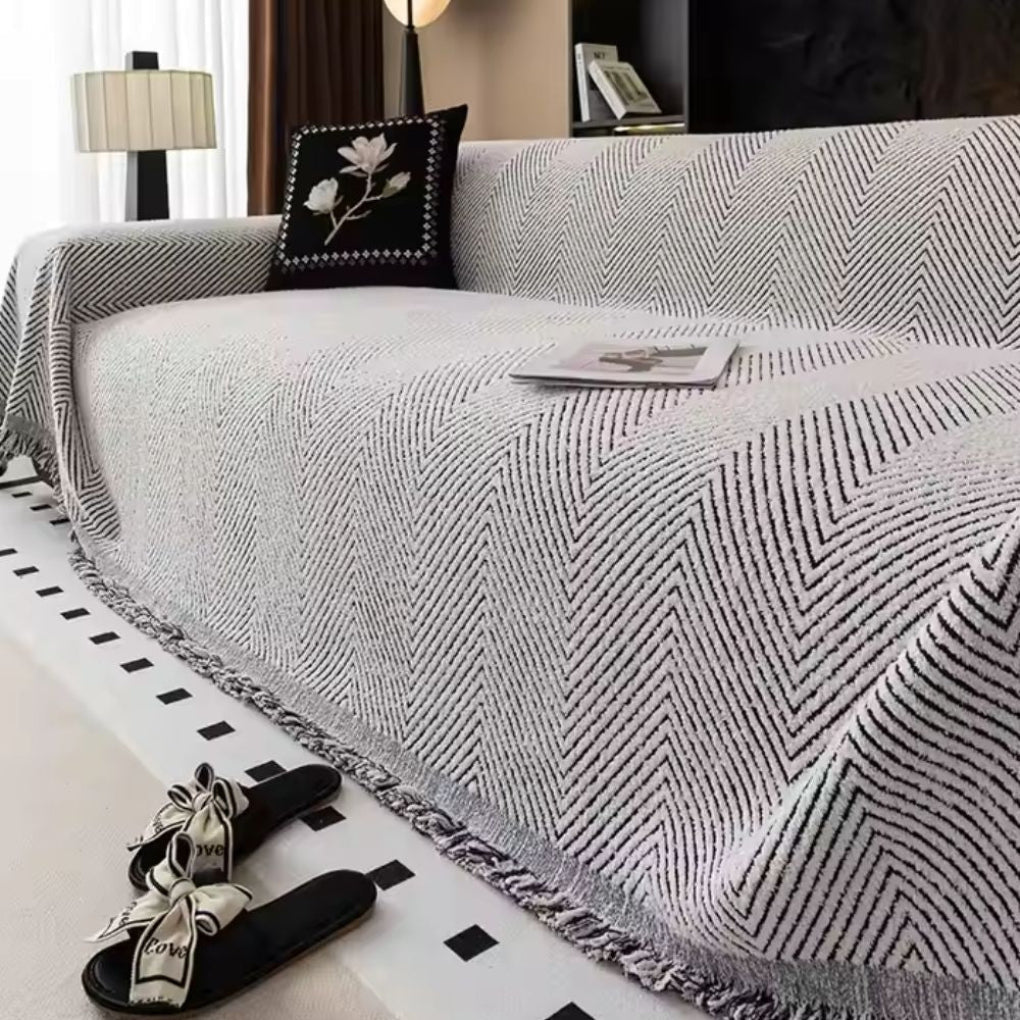 Neutral Toned Fringe Throw Blanket