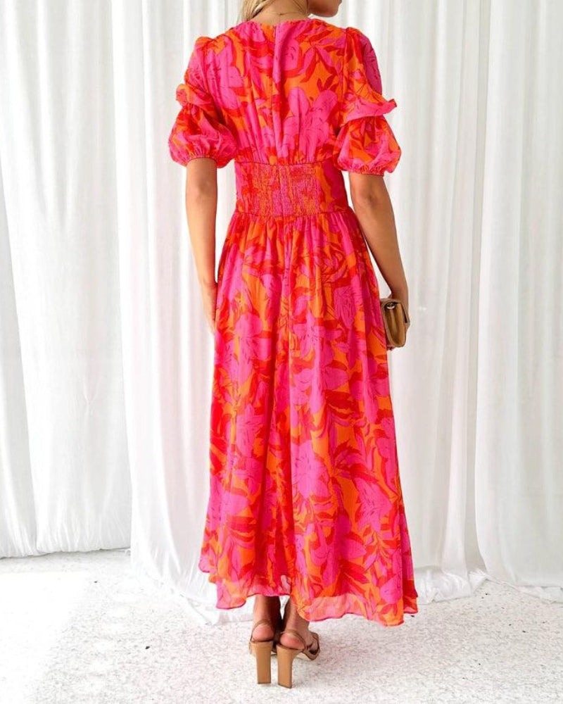 Women's Maxi Dress V-Neck Abstract Print
