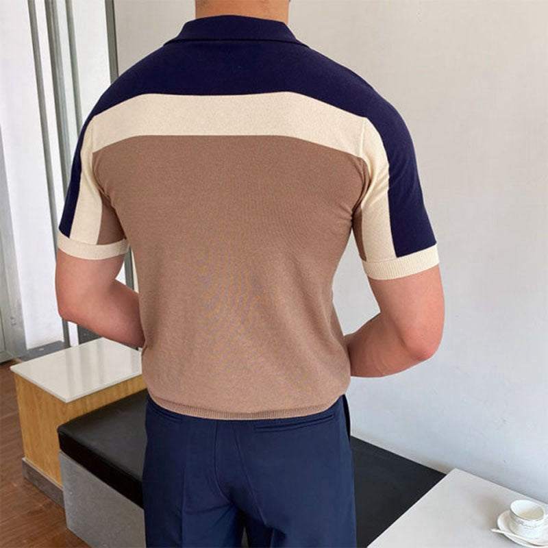 Men's Short Sleeve Polo Color Block Shirt