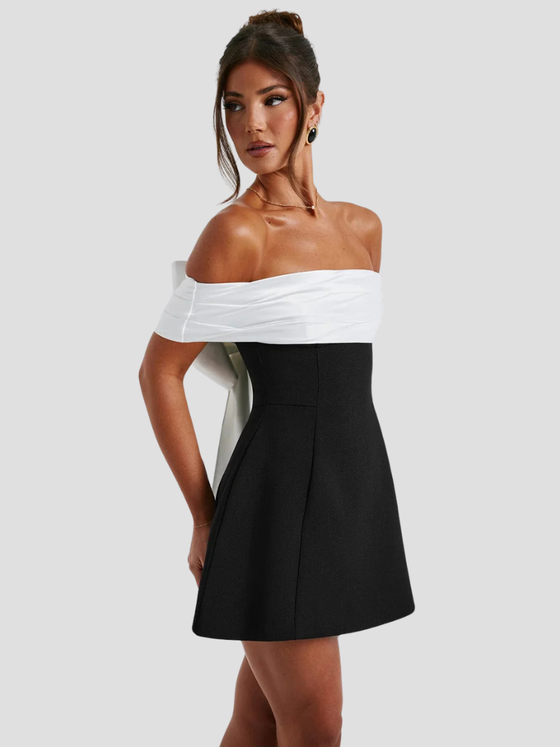 Women's Off Shoulder Mini Dress with Bow Detail