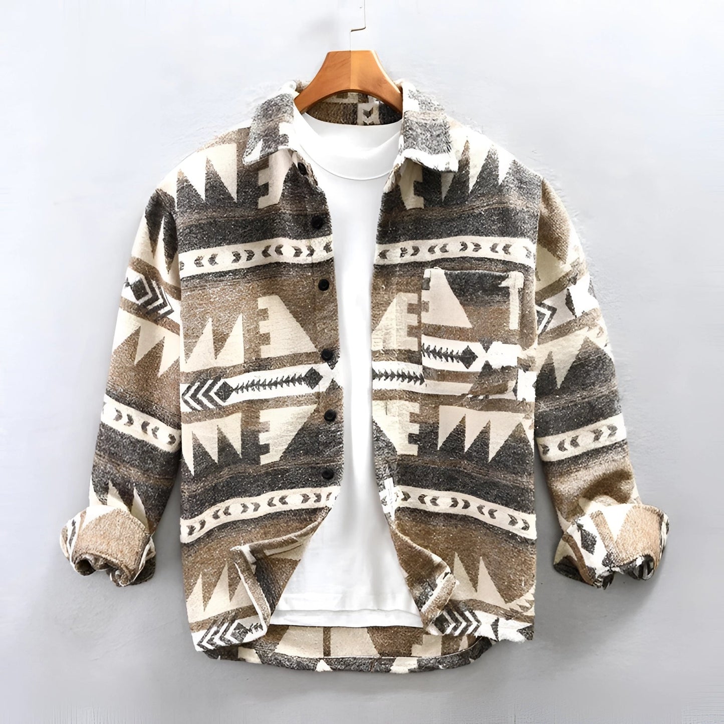 Men's Flannel Jacket Aztec Pattern Warm Winter Outerwear