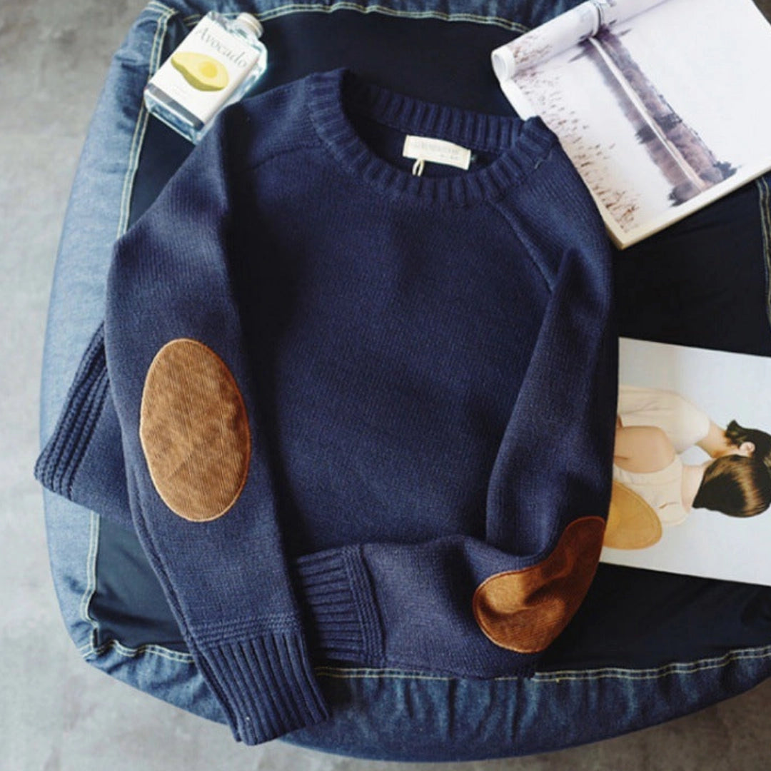Women's Sweater Suede Elbow Patches Cozy Knit