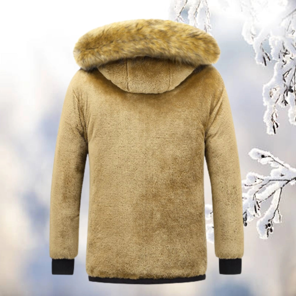 Men's Quilted Navy Winter Parka Jacket Insulated Fur Hood