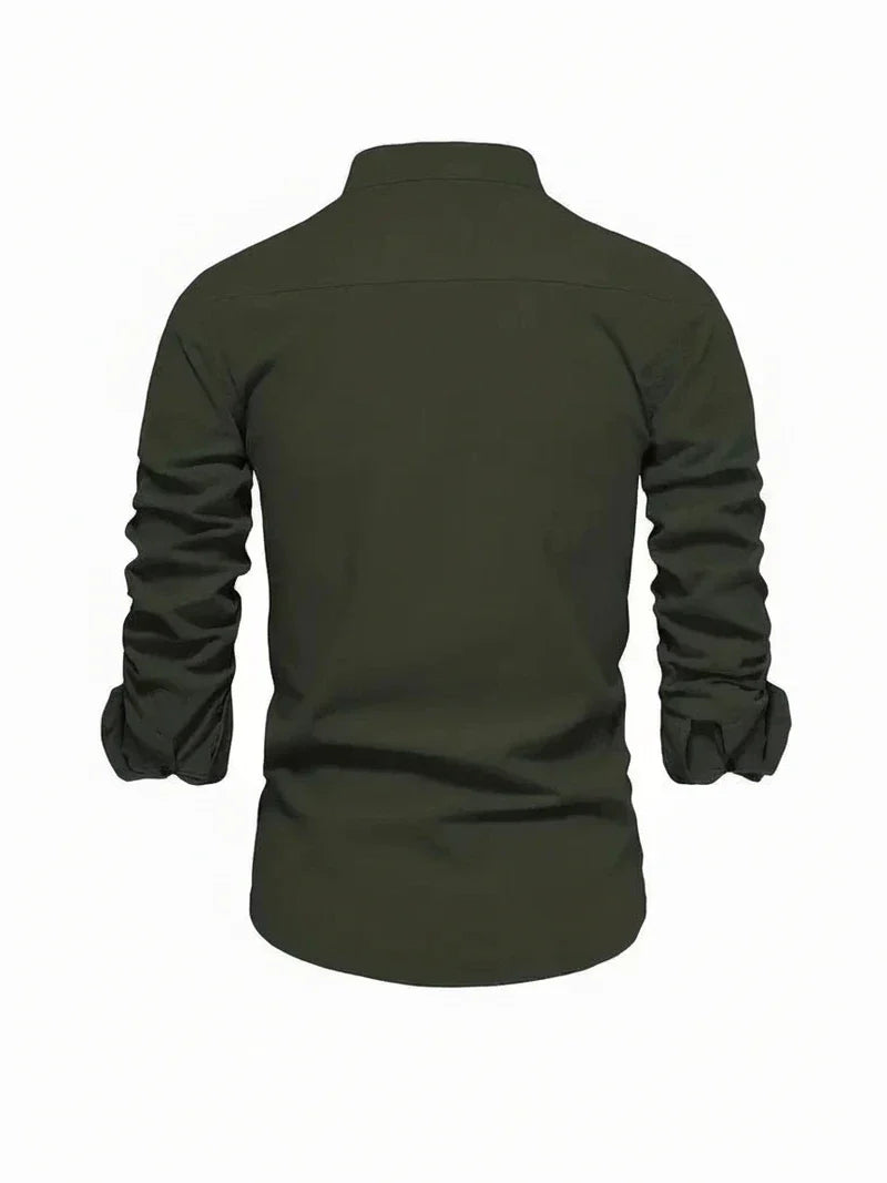 Men's Band Collar Casual Shirt