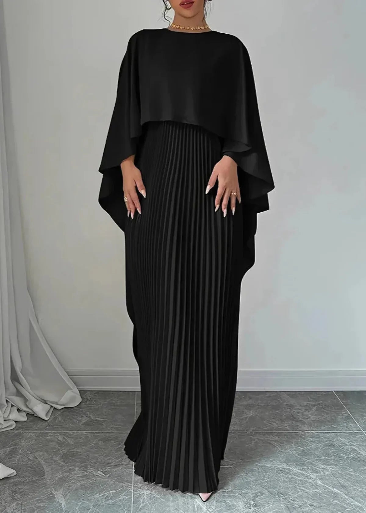 Alice | Women’s Pleated Cape Overlay Maxi Dress