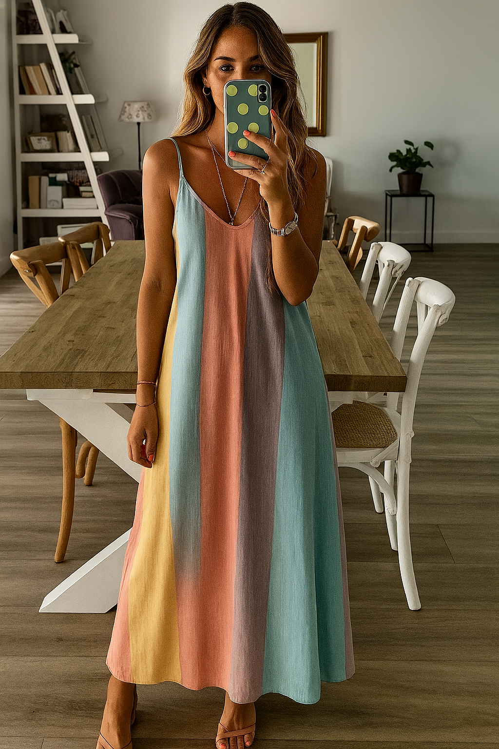 Women's Striped Maxi Dress Pastel Colors