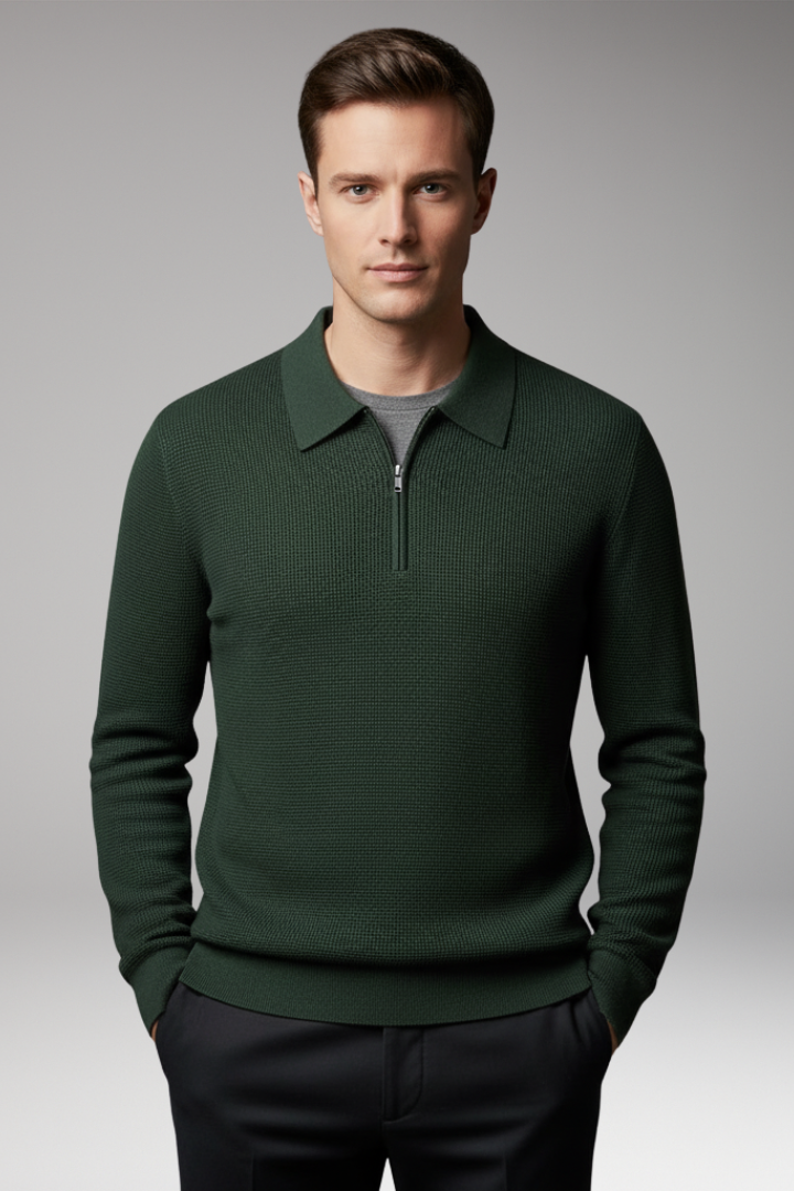 Men's Quarter Zip Polo Sweater Ribbed