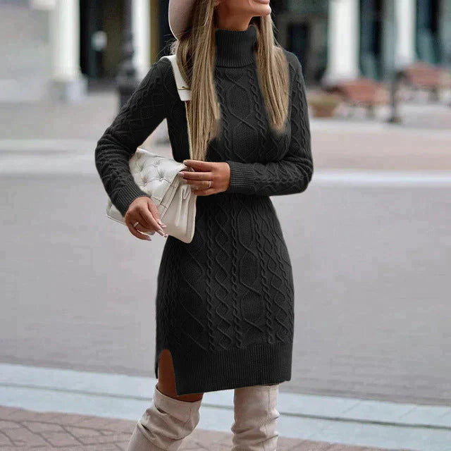 Elegant Knit Turtleneck Sweater Dress