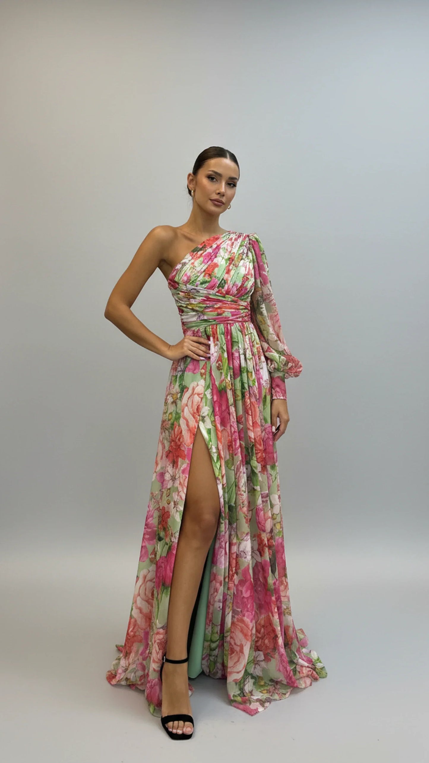 Women's Floral One Shoulder Maxi Dress
