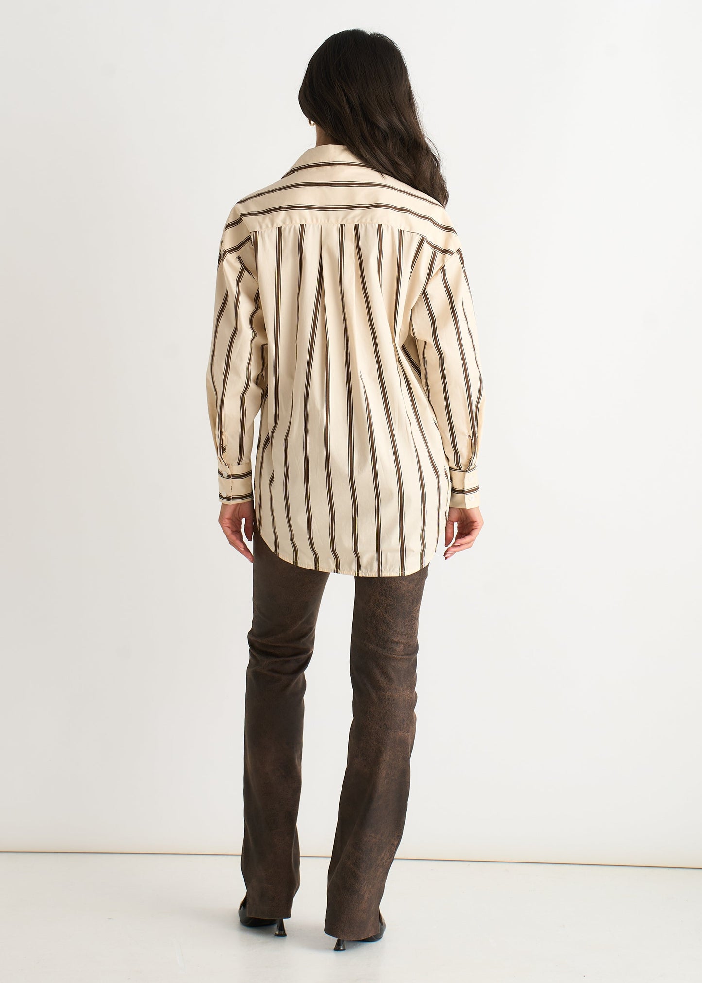 Women's Striped Cotton Button Up Shirt Cream