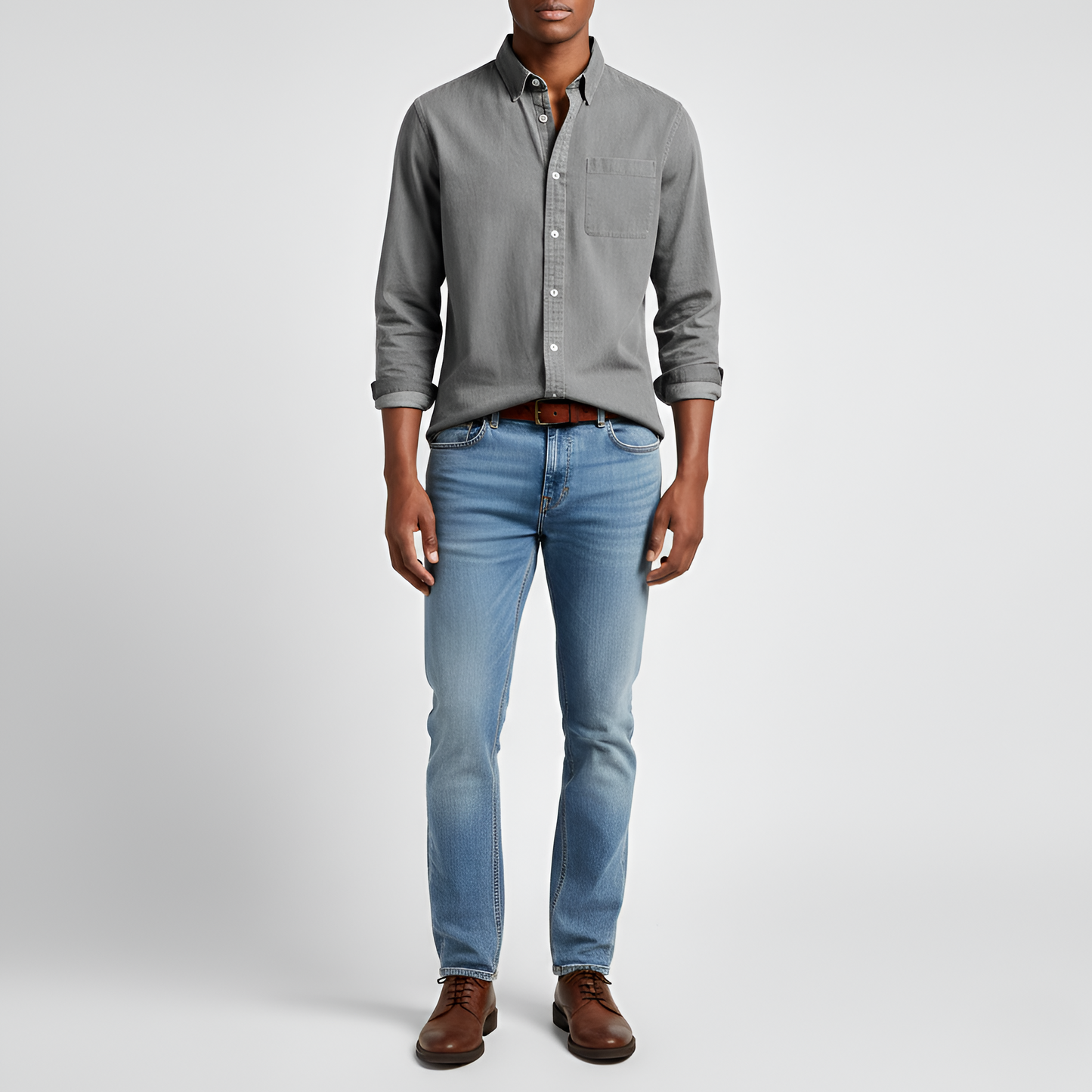 Men's Cotton Long Sleeve Button-Down Shirt Casual Fit
