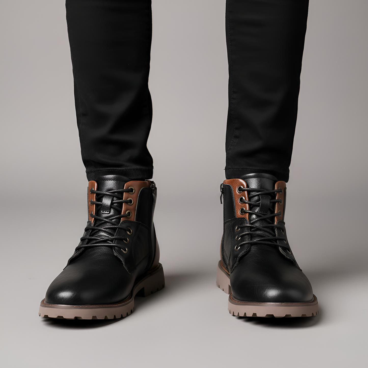 Men's Leather Ankle Boots Rugged Sole Casual Brown