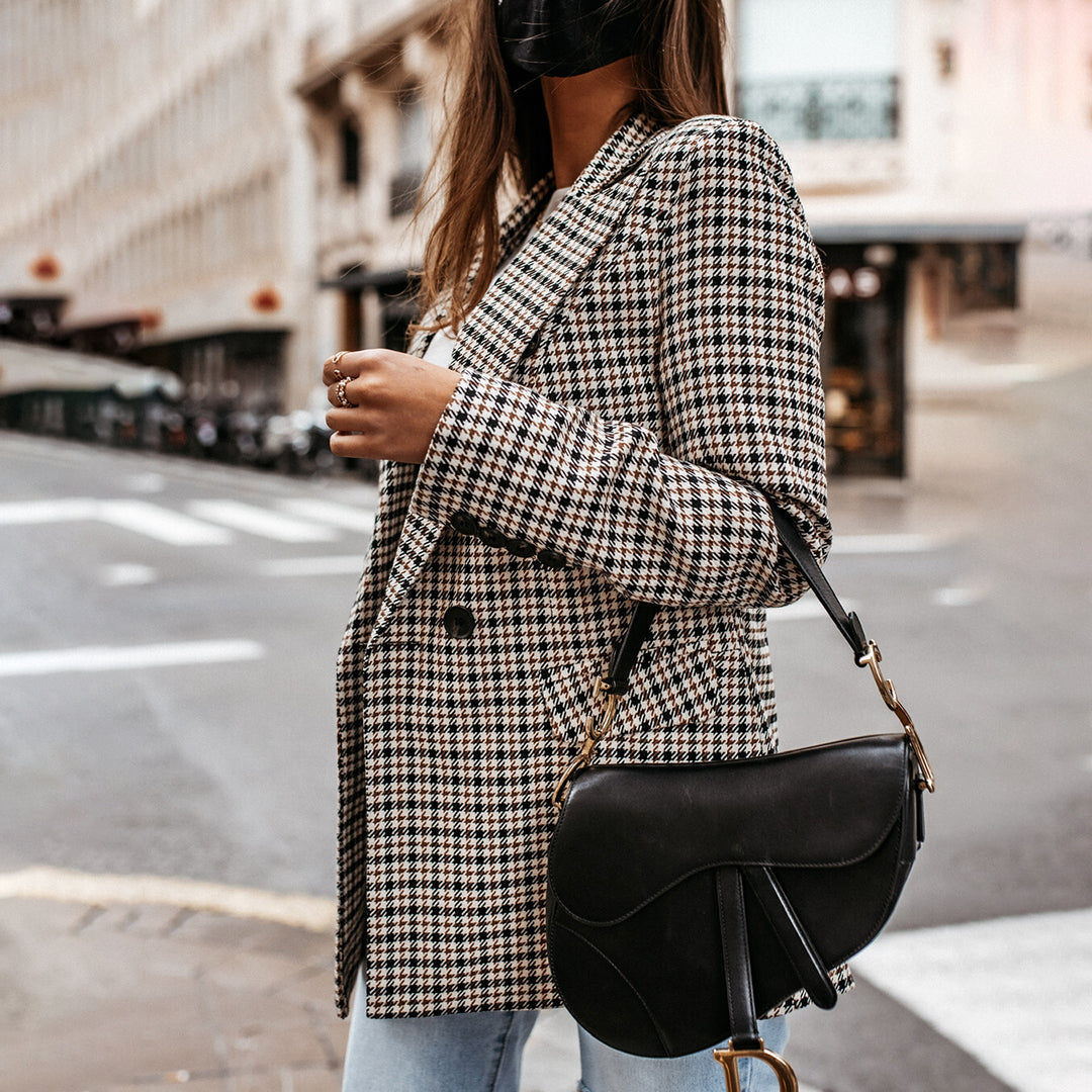Women's Checkered Cotton Blazer