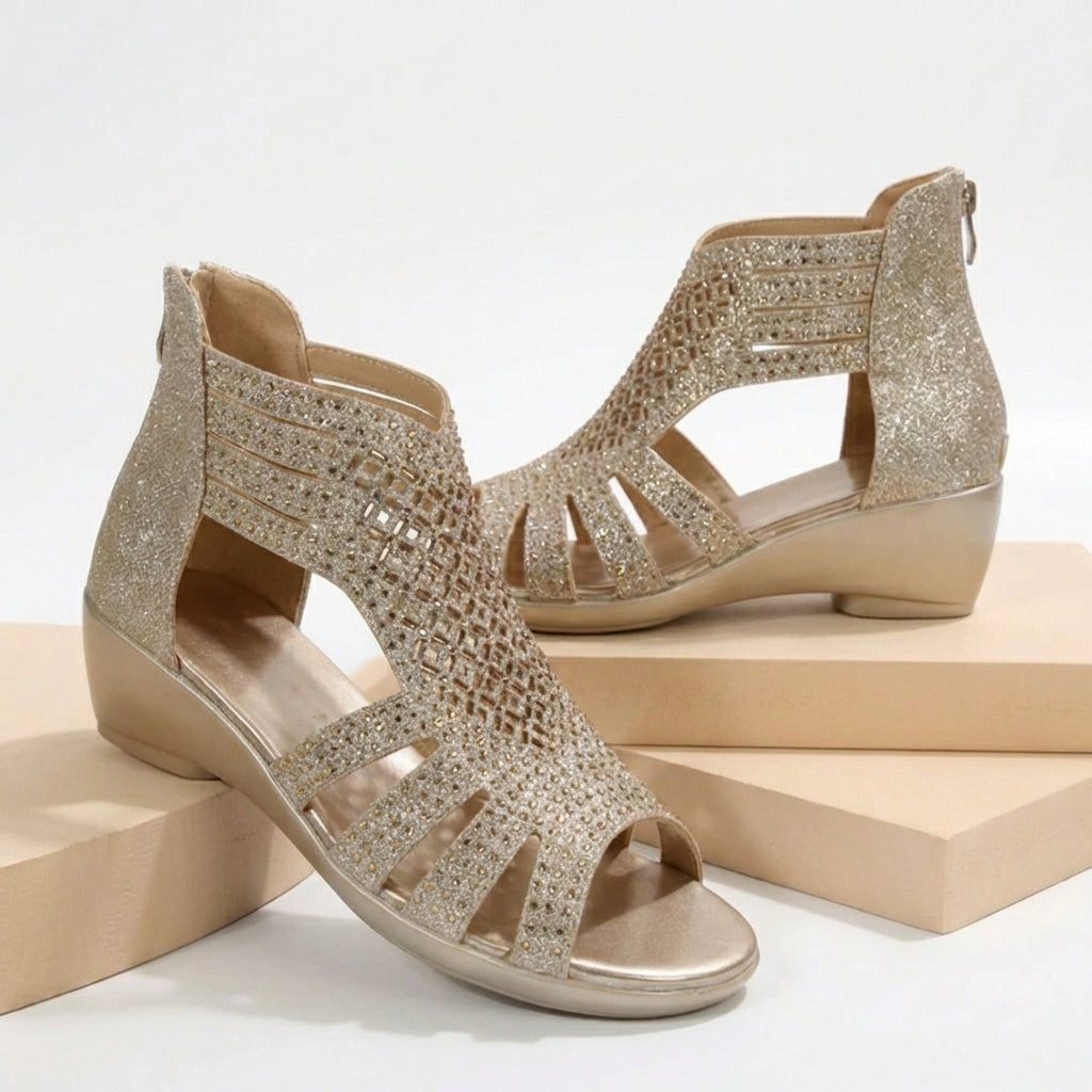 Womens Wedge Sandals Cut-Out Back Zipper
