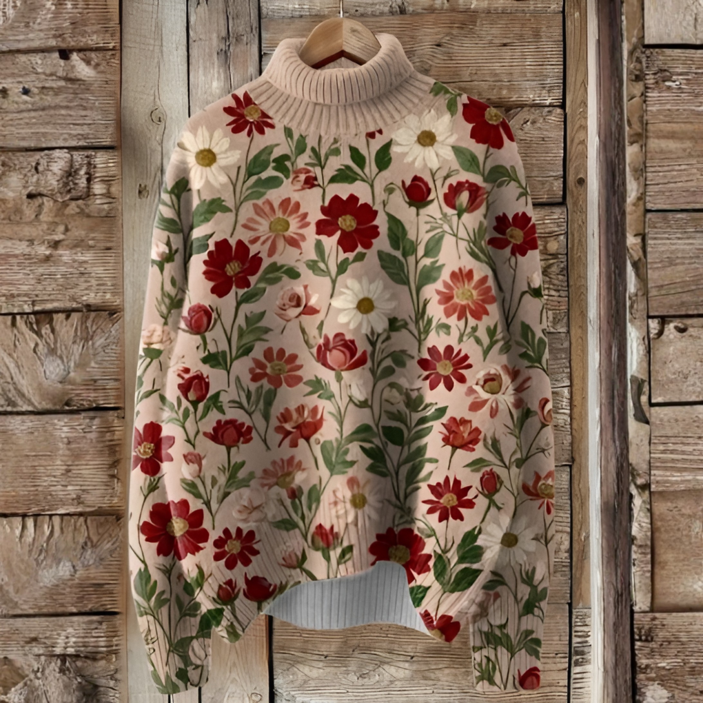 Chloe | Women’s Winter Floral Turtleneck Sweater