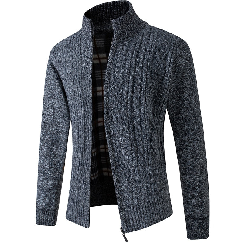 Men's Knitted Sweater Zipper Warm Beige