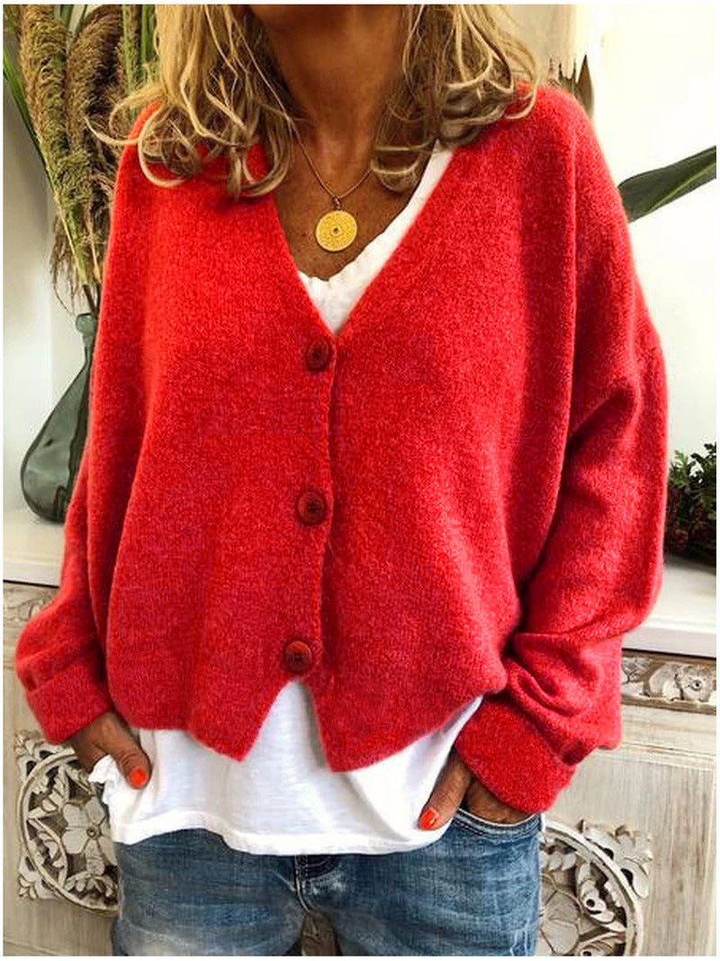 Women's V-Neck Cardigan Soft Knit Relaxed Fit Beige