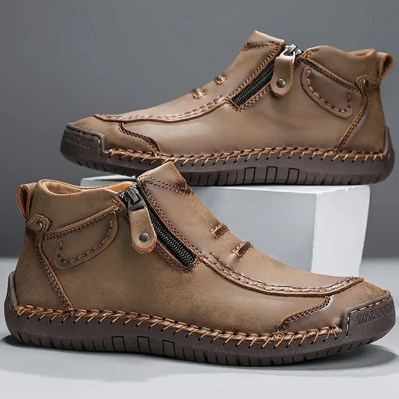Men's Moccasin Shoes Leather Round Toe Brown