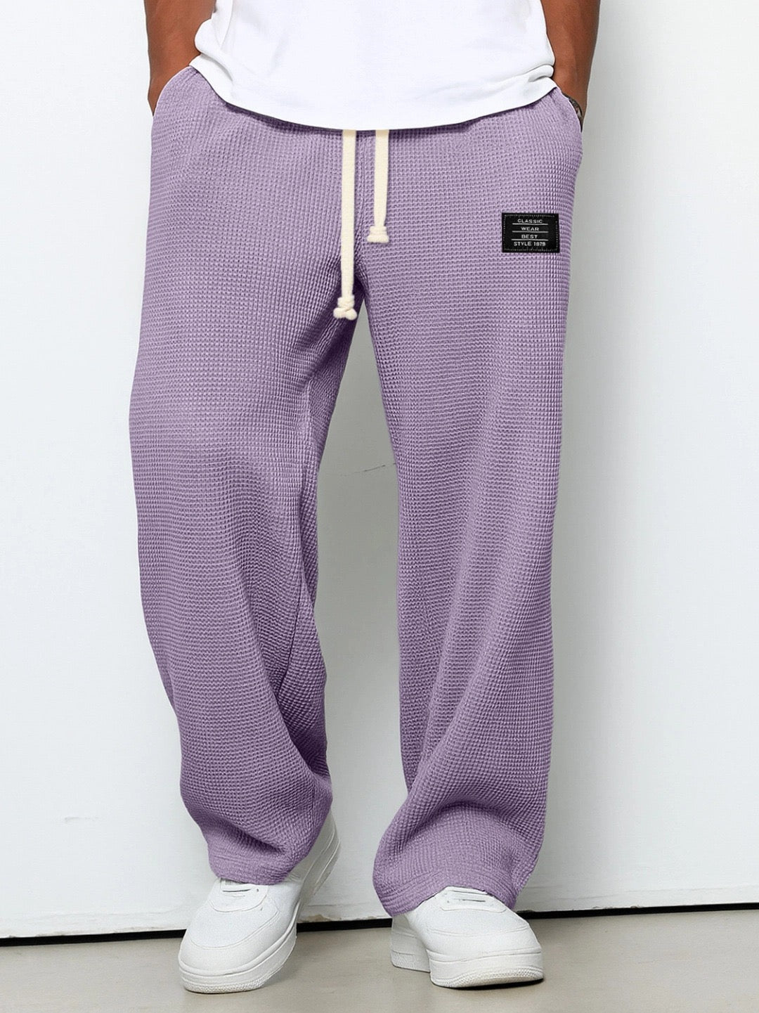 Men's Waffle Pants Drawstring Wide Leg Cotton