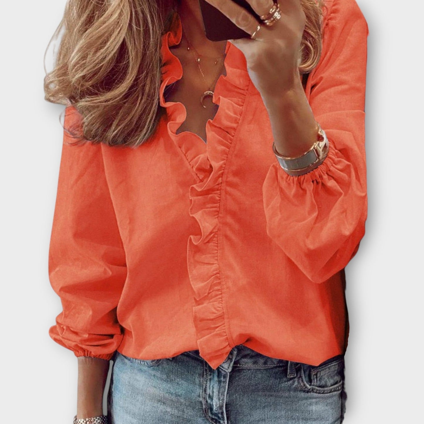 Ashley | Womens Ruffle V Neck Long Sleeve Blouse