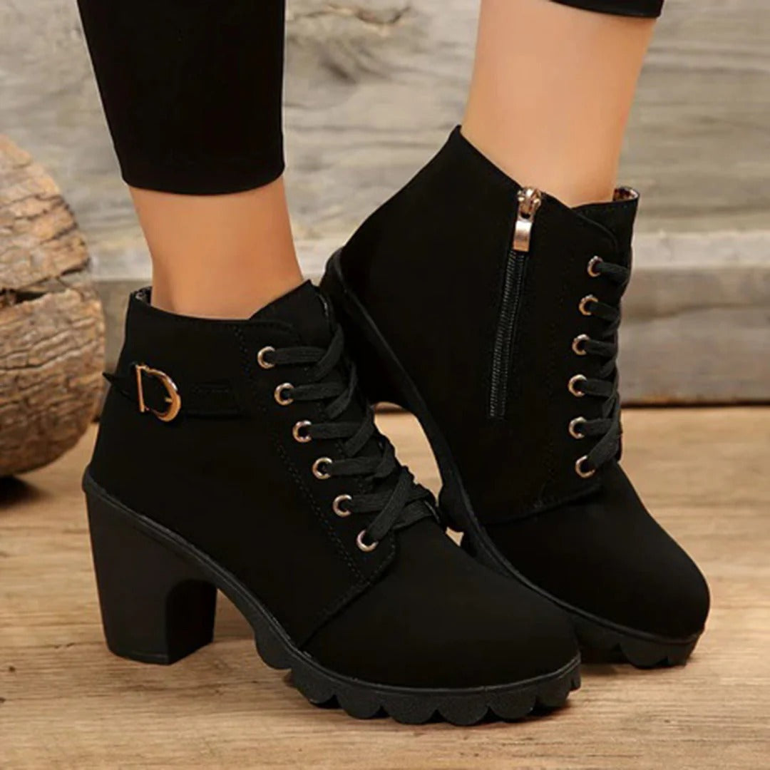 Women's Lace-Up Ankle Boots Chunky Heel -
Fashinoza