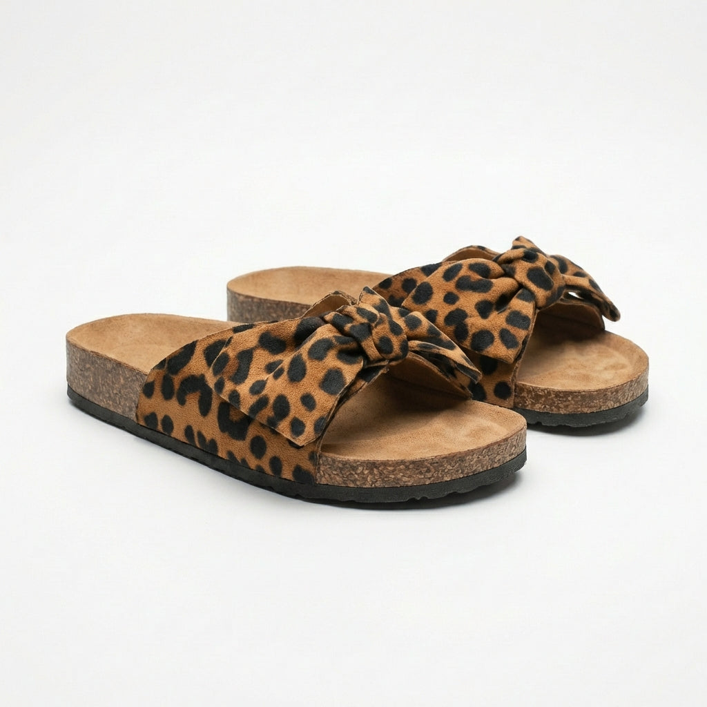 Women’s Flat Slide Sandals with Decorative Bow and Non-Slip Rubber Outsole