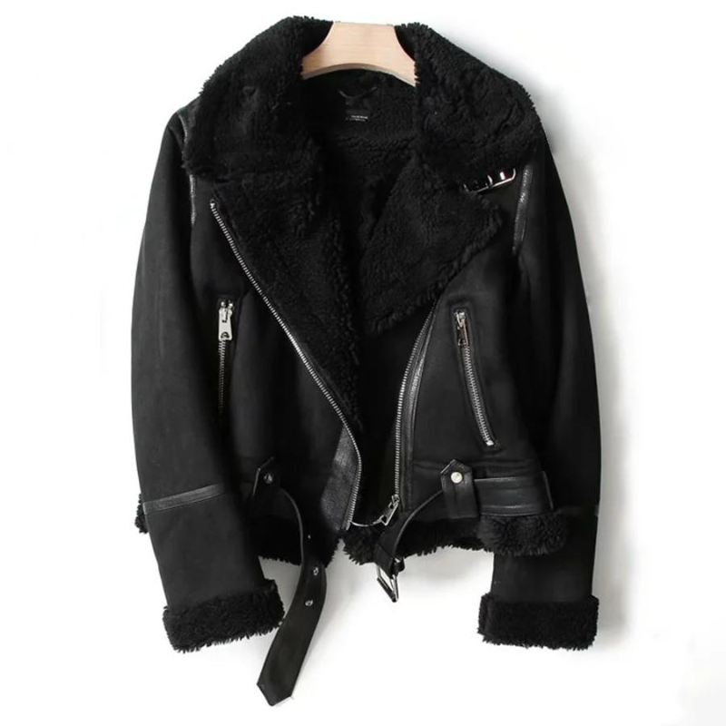 Women's Leather Jacket Sherpa Lined Winter Brown