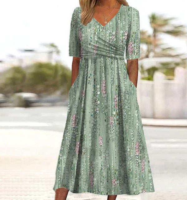 Women's Printed Summer Dress Wide Skirt - Fashinoza