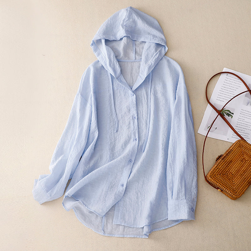 Women's Hooded Button Front Blouse