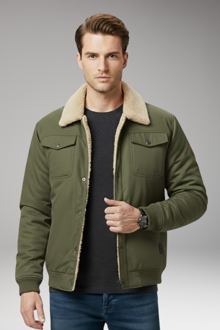 Men's Bomber Jacket Ribbed Cuffs Multiple Pockets