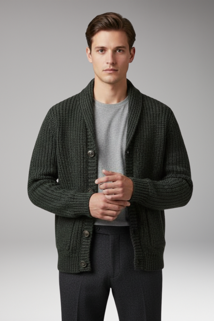Men's Stand Collar Cardigan Sweater with Pockets