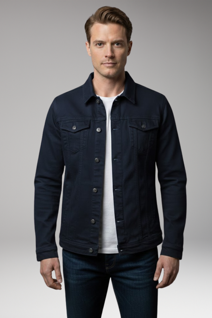 Men's Denim Bomber Jacket Long Sleeve